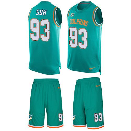 Nike Dolphins #93 Ndamukong Suh Aqua Green Team Color Men's Stitched NFL Limited Tank Top Suit Jersey - Click Image to Close